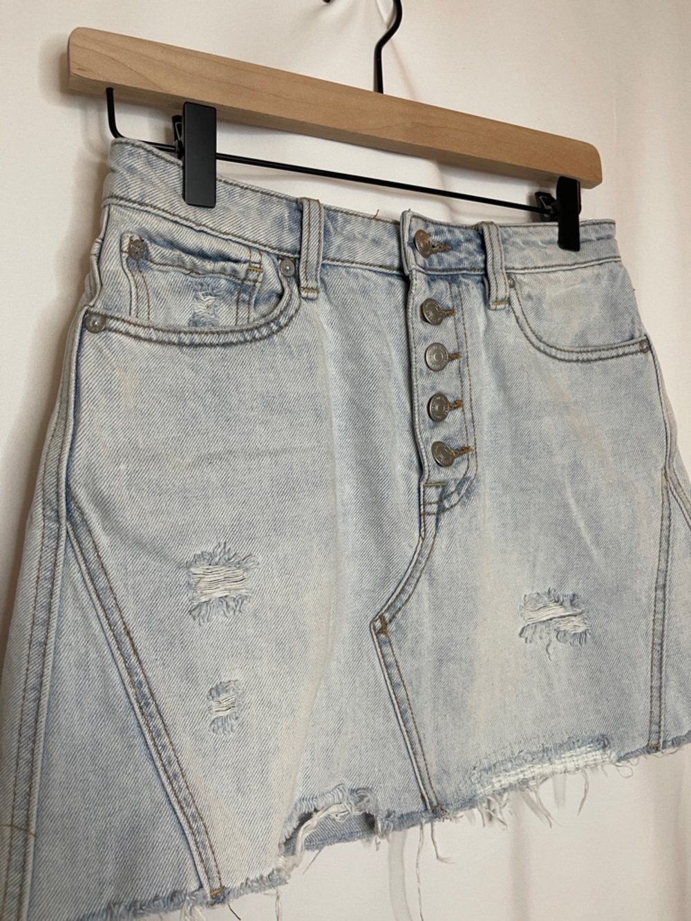 Free People Destroyed Denim mini skirt